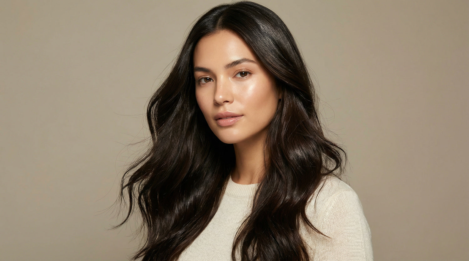 Woman with smooth hydrated hair showing natural shine and healthy strands
