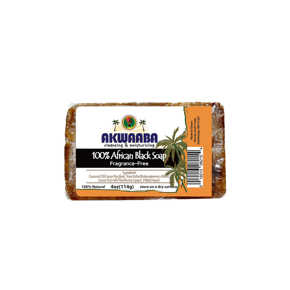 Akwaaba African Black Soap Bar (Fragrance Free) 4oz